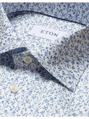 NWOT Eton White Floral Signature Twill Print Button Down Shirt Size 16 / 41